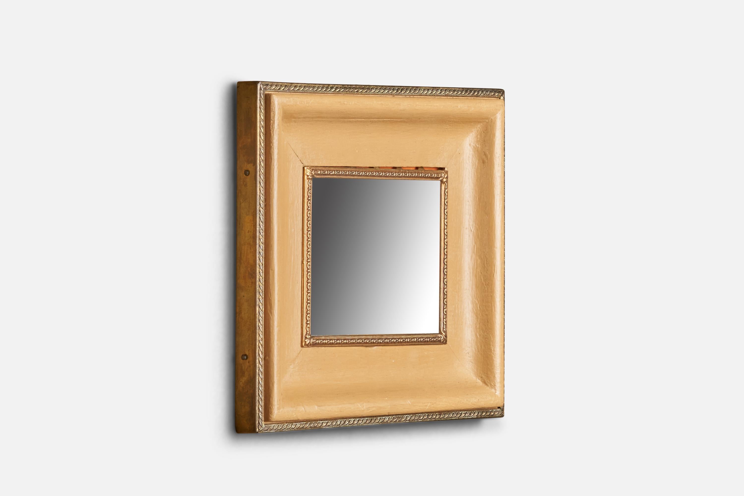 Italian Designer, Wall Mirror, Parchment Paper, Brass, Italy, 1940s For Sale 1