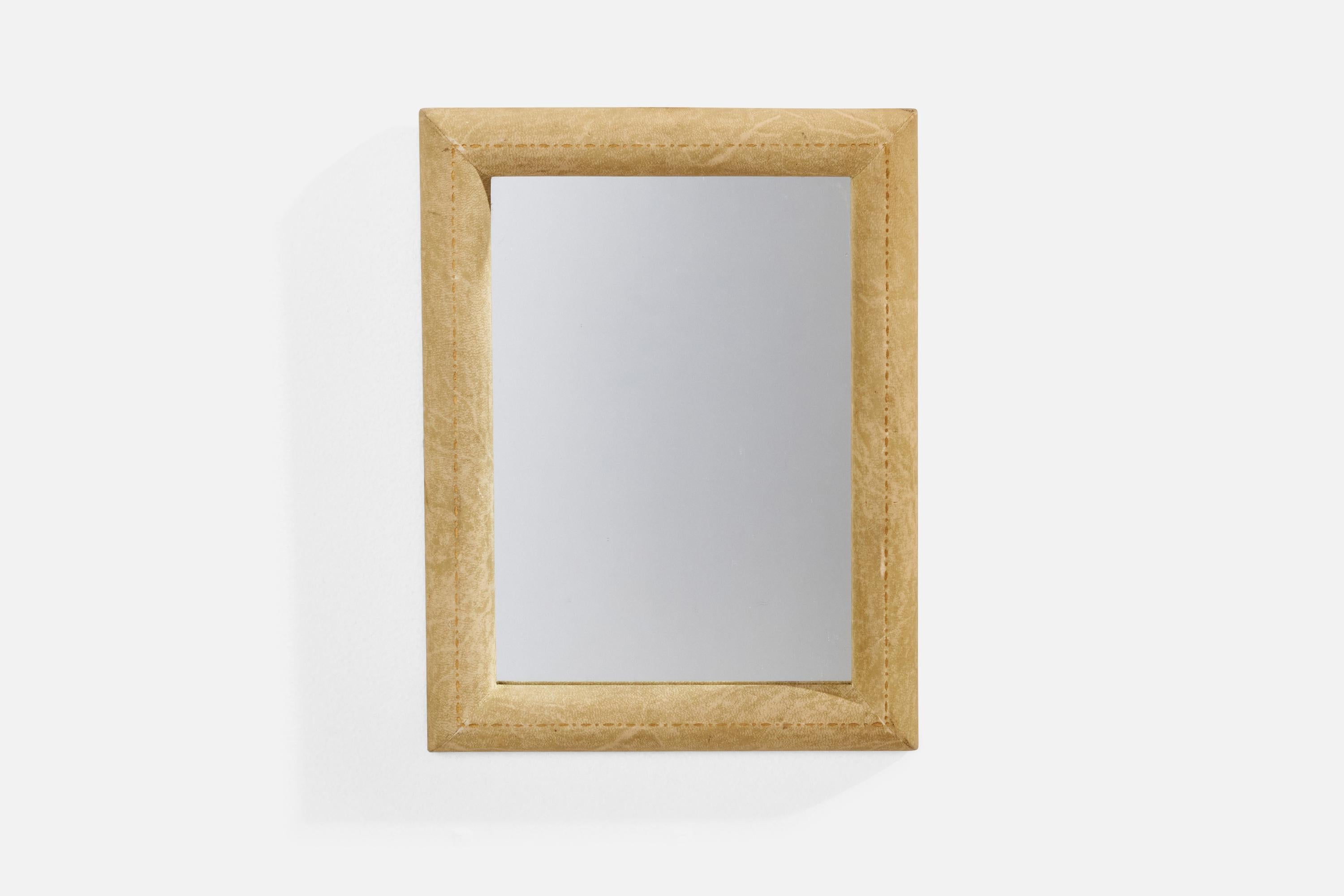 Espejo de pared de papel pergamino sobre madera, diseñado y fabricado en Italia, años 40.