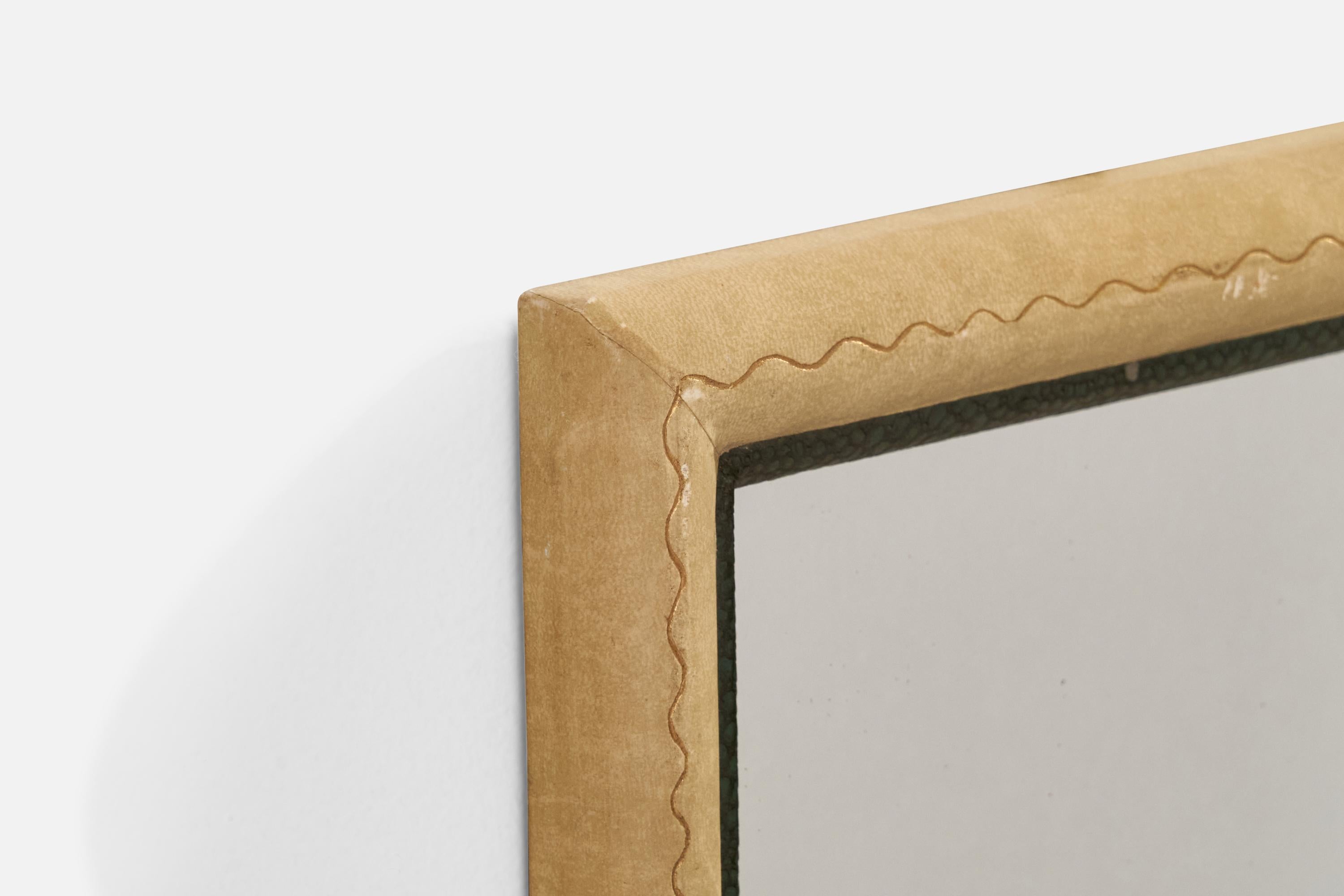 Diseñador italiano, Espejo de pared, Papel pergamino, Italia, años 40 en Bueno estado para la venta en High Point, NC