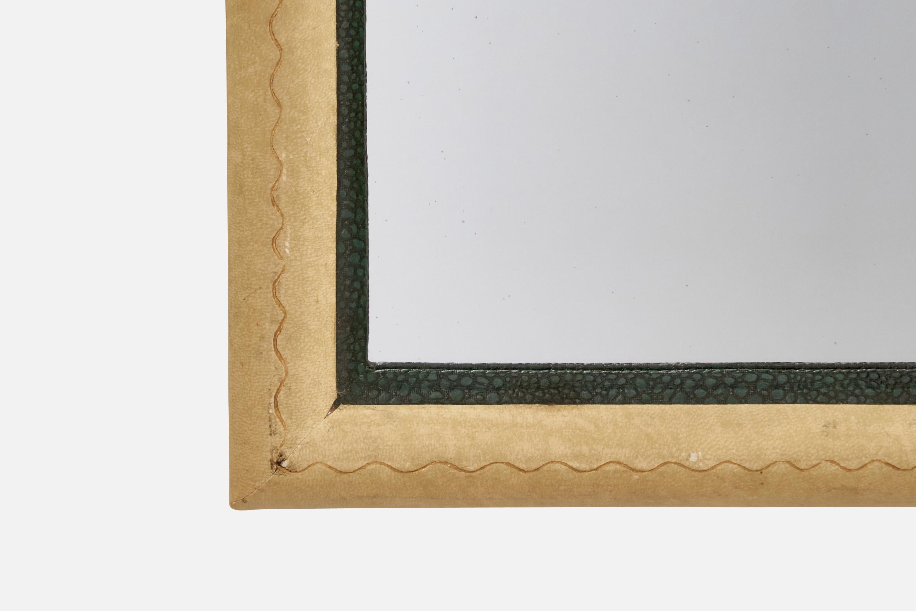 Diseñador italiano, Espejo de pared, Papel pergamino, Italia, años 40 en venta 2