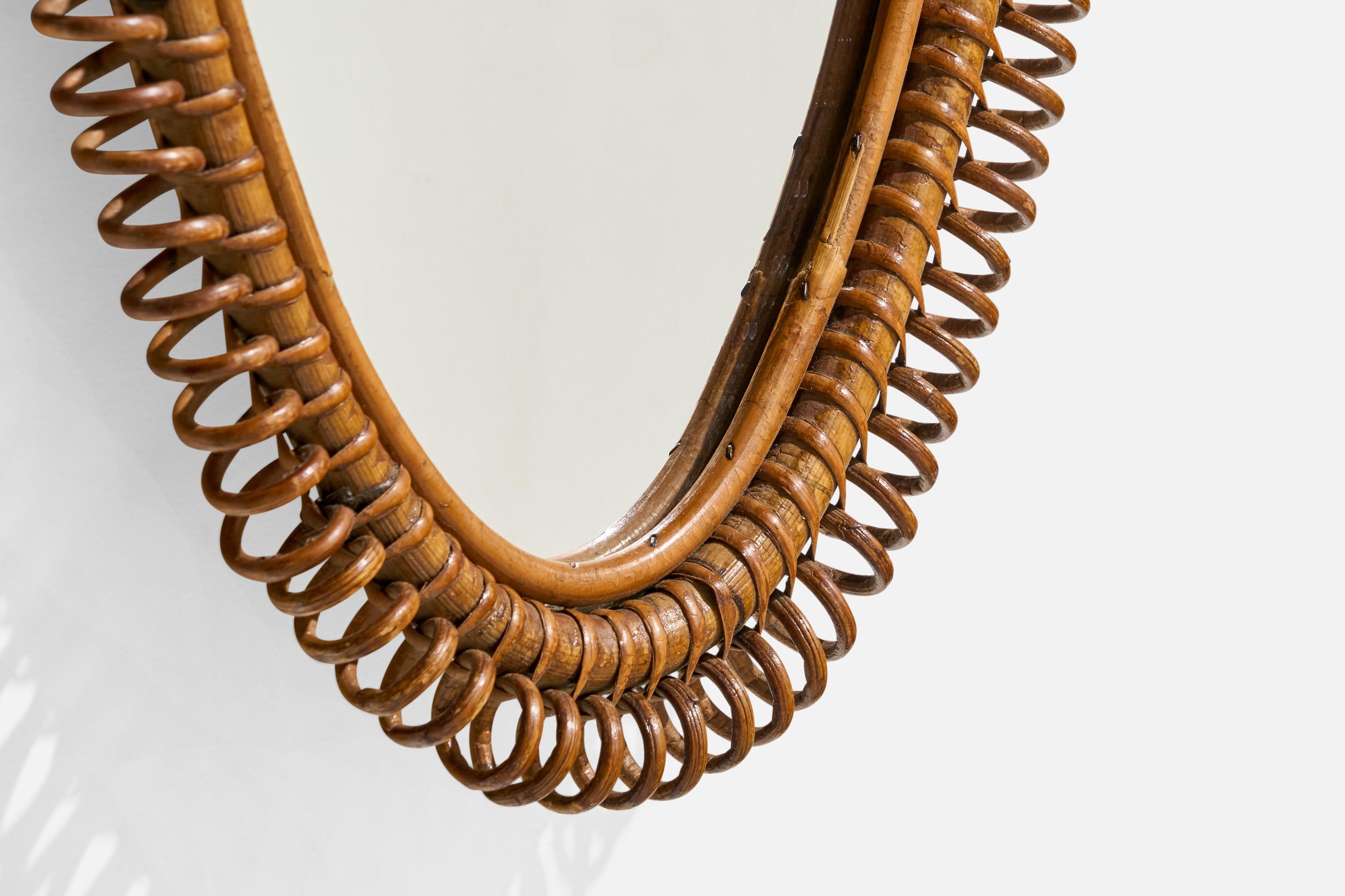 Specchio da parete di design italiano, rattan, bambù, Italia, anni '50 in vendita 2