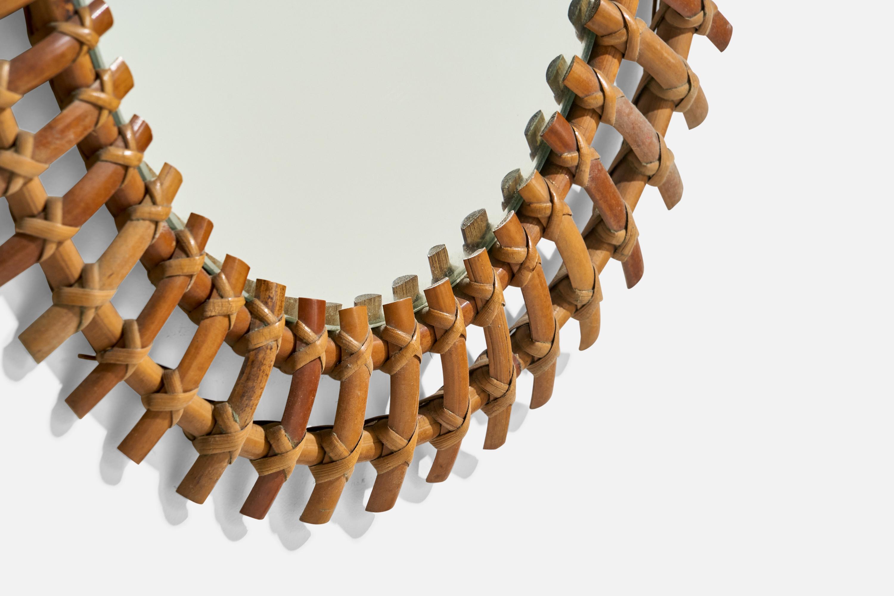 Bambù Specchio da parete di design italiano, rattan, bambù, Italia, anni '50 in vendita