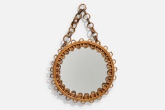 Italian Designer, Wall Mirror, Rattan, Bamboo, Italy, 1950s