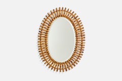Italian Designer, Wall Mirror, Rattan, Bamboo, Italy, 1950s