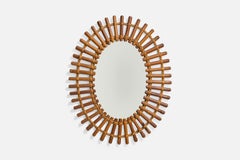 Italienischer italienischer Designer, Wandspiegel, Rattan, Bambus, Italien, 1950er Jahre