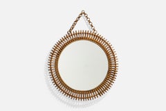 Italian Designer, Wall Mirror, Rattan, Bamboo, Italy, 1950s