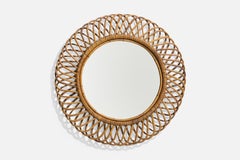 Italian Designer, Wall Mirror, Rattan, Bamboo, Italy, 1950s