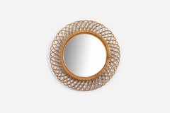 Italian Designer, Wall Mirror, Rattan, Bamboo, Italy, 1950s
