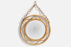 Specchio da parete di design italiano, rattan, bambù, Italia, anni '50