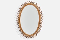 Italian Designer, Wall Mirror, Rattan, Bamboo, Italy, 1950s