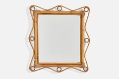 Specchio da parete di design italiano, rattan, bambù, Italia, anni '50