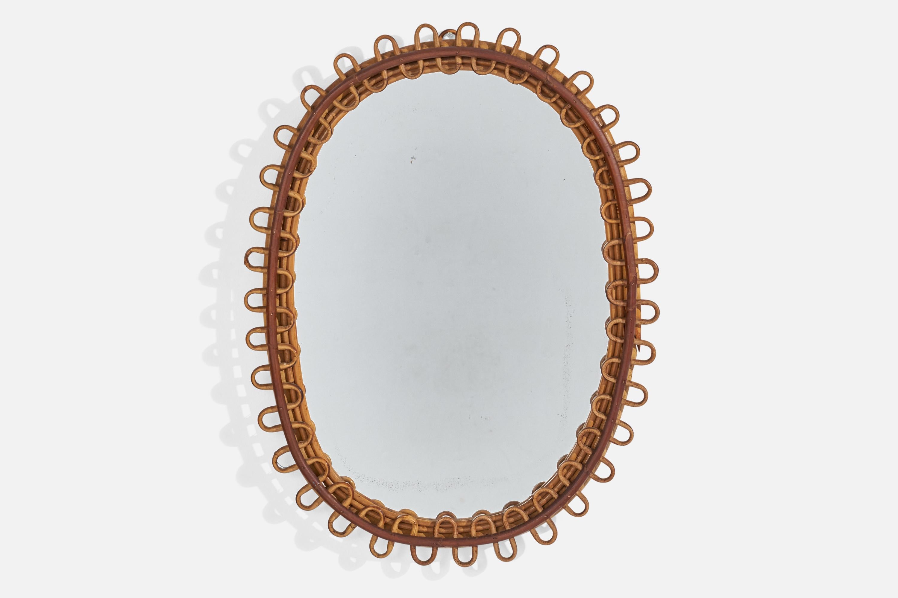 Miroir ovale en bambou et rotin, conçu et produit en Italie, C.C.