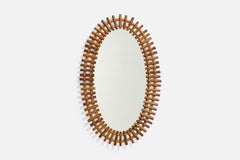 Italienischer Designer, Wandspiegel, Rattan, Bambus, Italien, 1950er Jahre