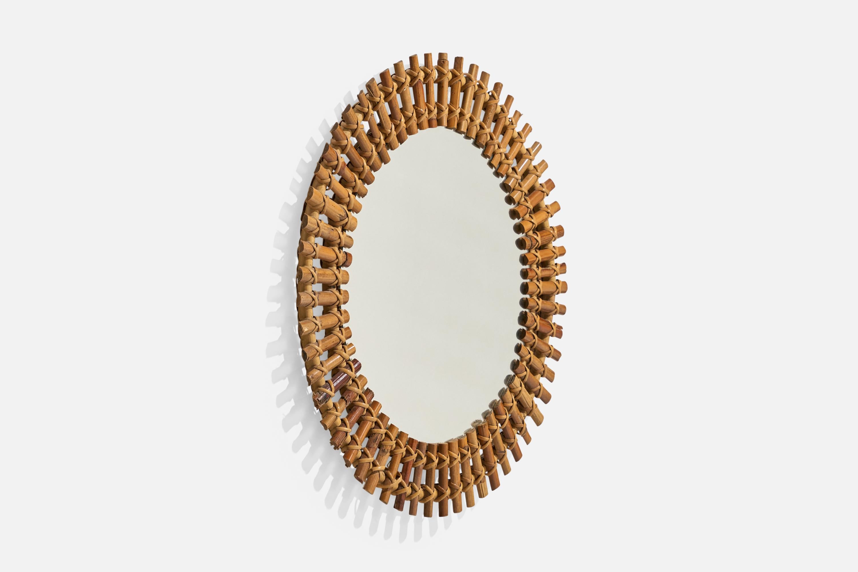 Mid-Century Modern Miroir mural de designer italien, rotin, bambou, Italie, années 1950 en vente