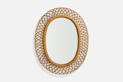 Italian Designer, Wall Mirror, Rattan, Bamboo, Italy, 1950s