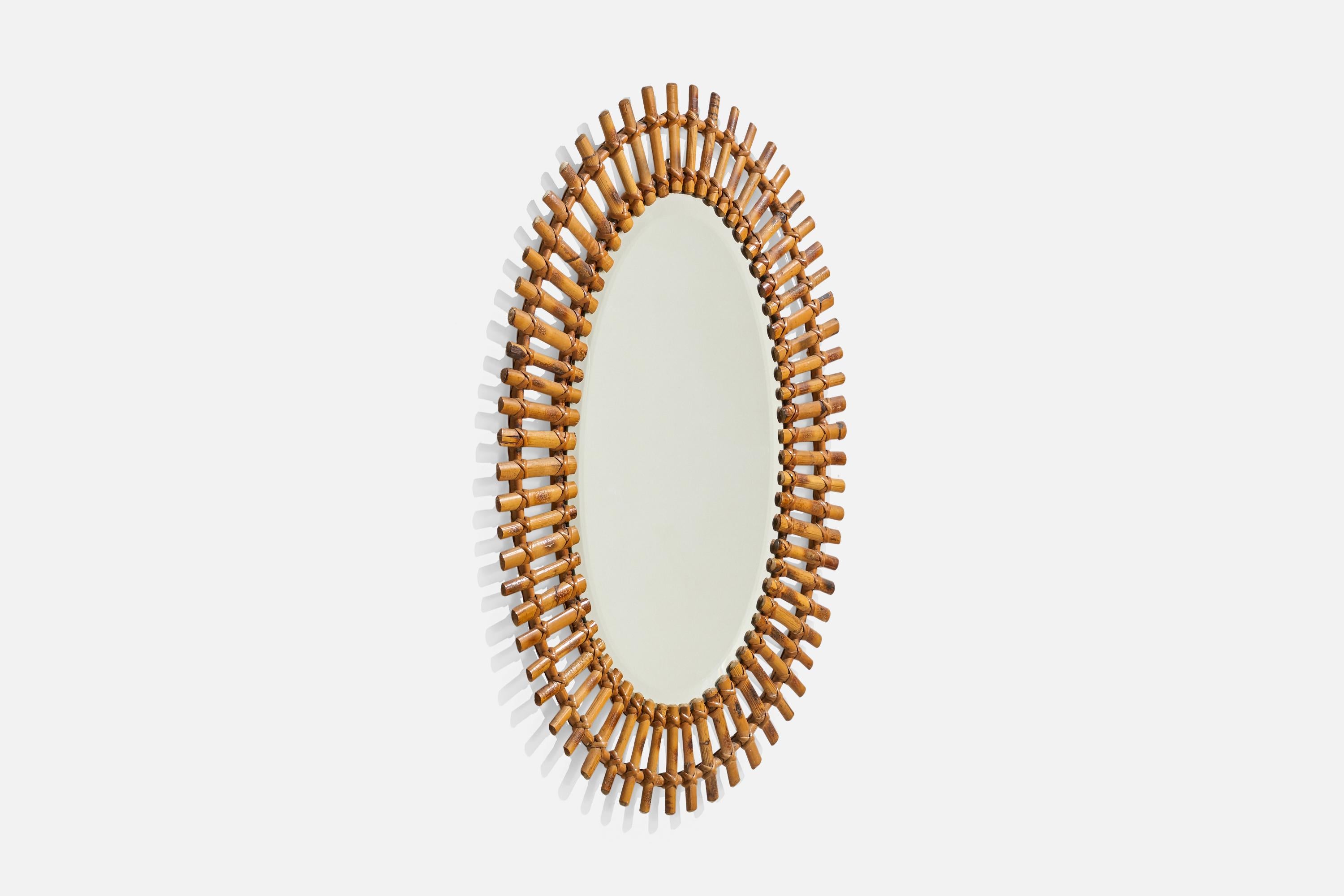 Mid-Century Modern Miroir mural de designer italien, rotin, bambou, Italie, années 1950 en vente