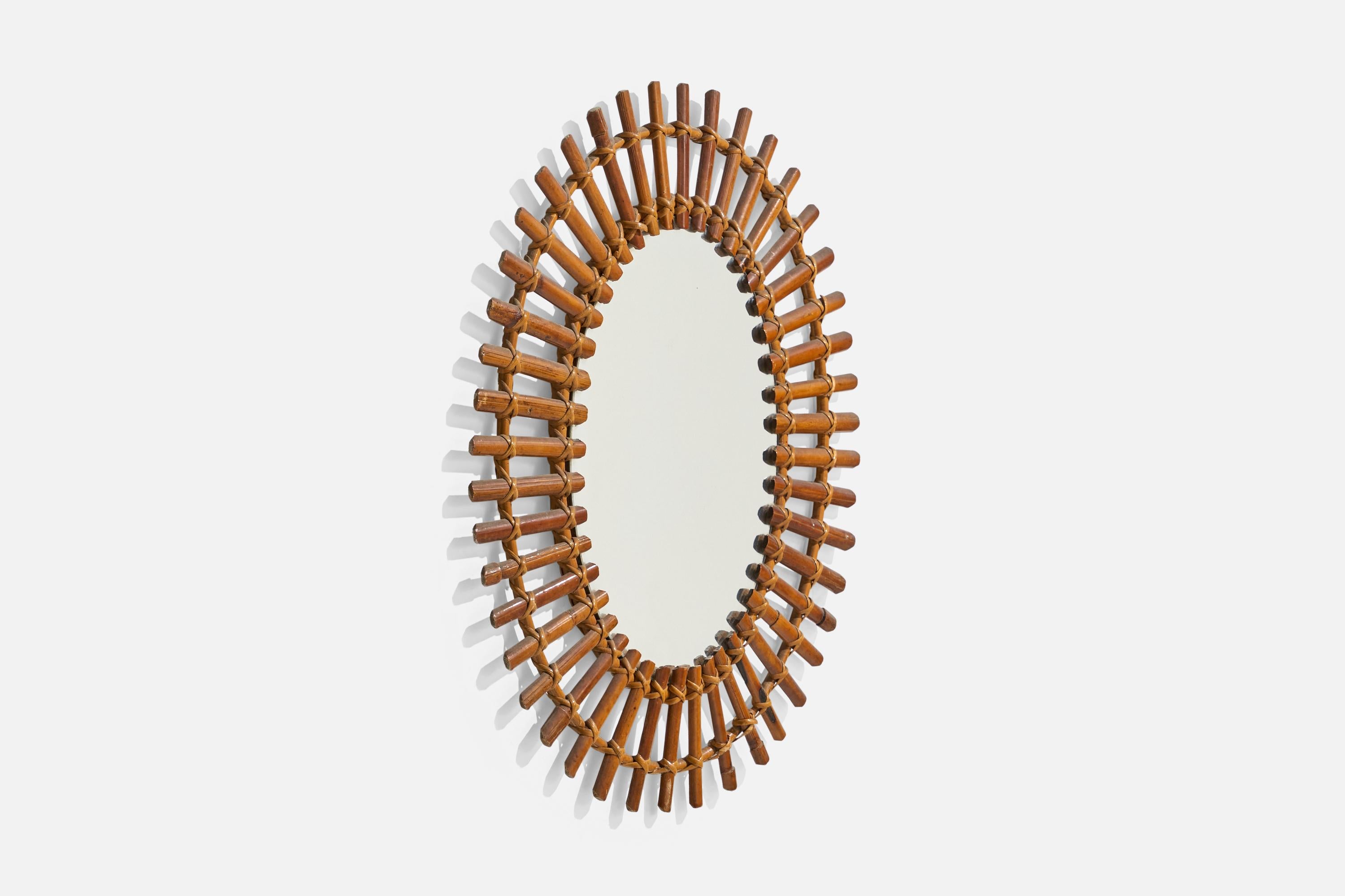 Mid-Century Modern Miroir mural de designer italien, rotin, bambou, Italie, années 1950 en vente