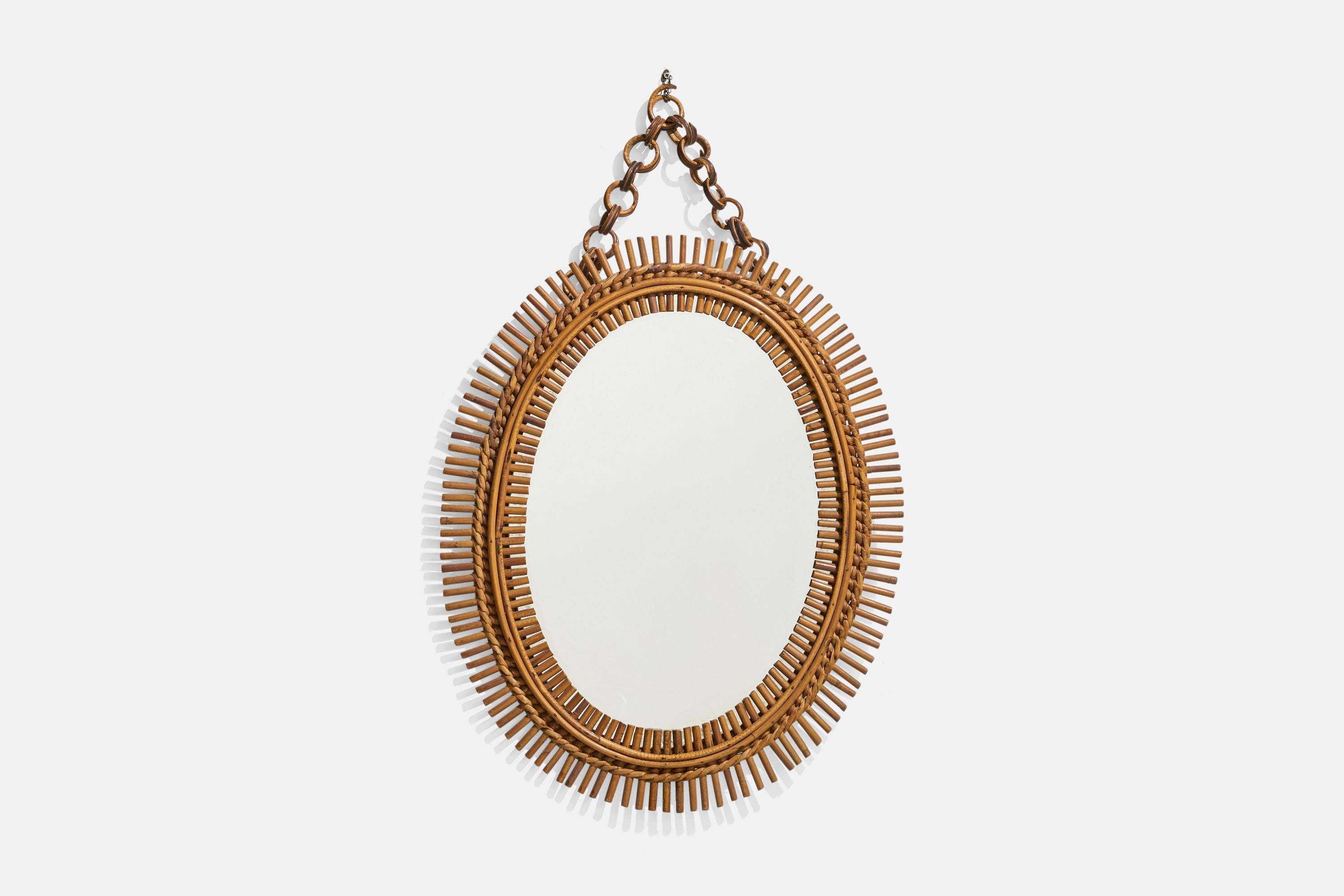 Mid-Century Modern Miroir mural de designer italien, rotin, bambou, Italie, années 1950 en vente