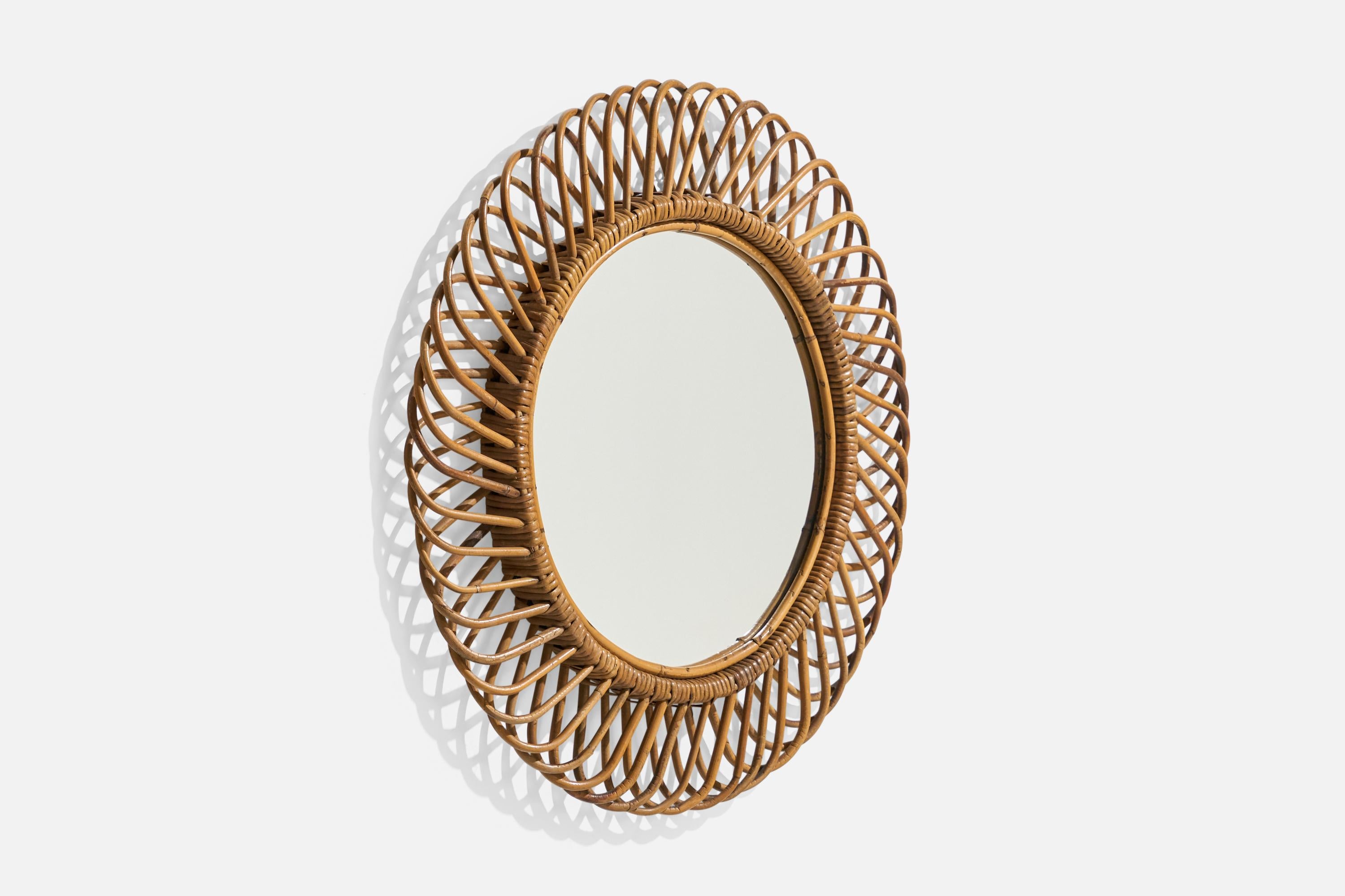 Mid-Century Modern Miroir mural de designer italien, rotin, bambou, Italie, années 1950 en vente