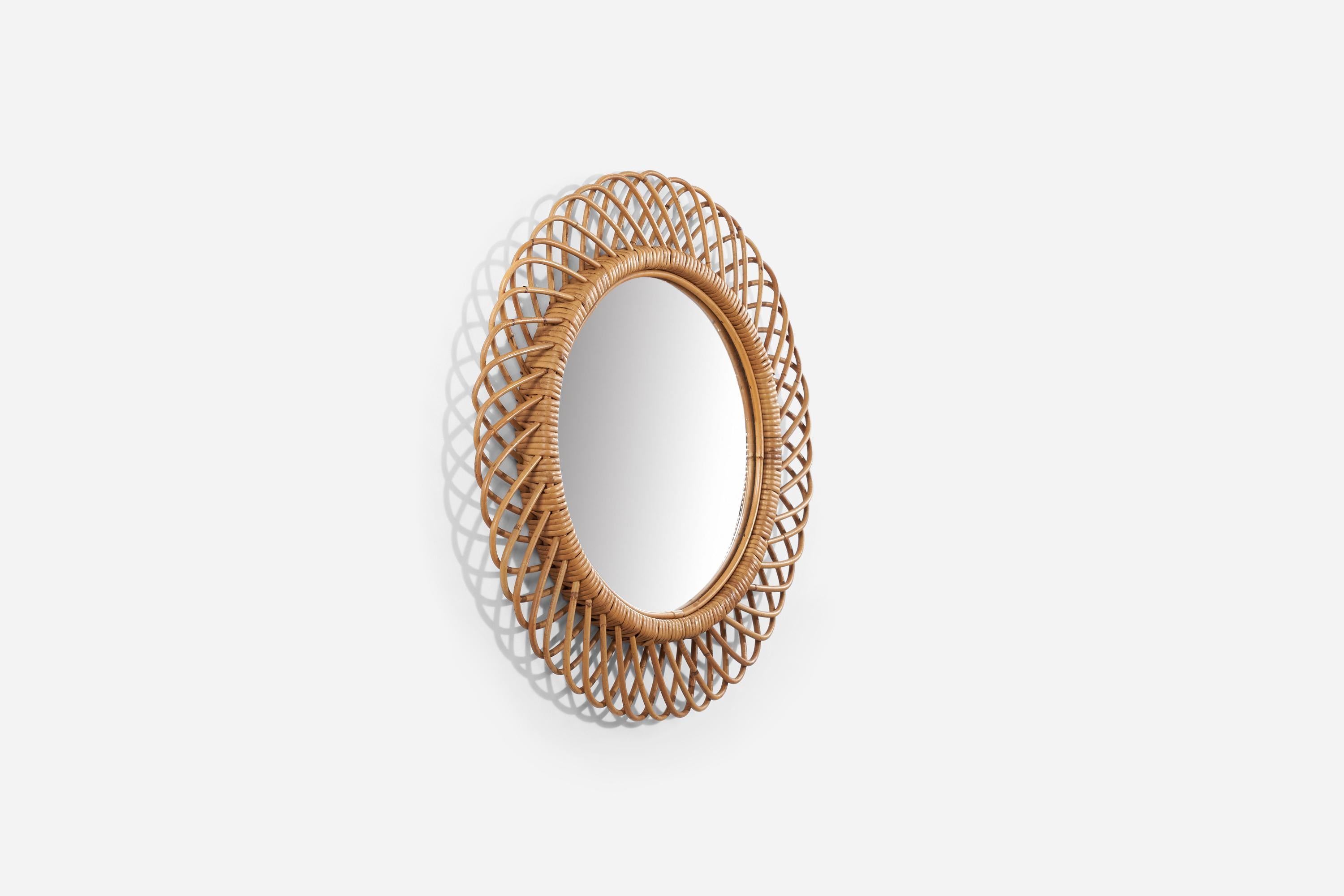 Italienischer Designer, Wandspiegel, Rattan, Bambus, Italien, 1950er Jahre (Moderne der Mitte des Jahrhunderts) im Angebot