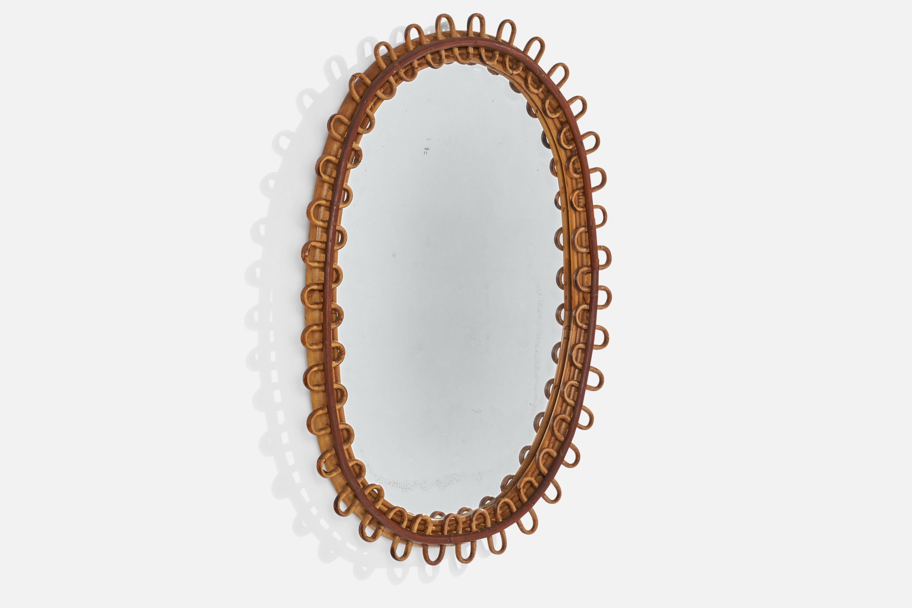 Mid-Century Modern Miroir mural de designer italien, rotin, bambou, Italie, années 1950 en vente