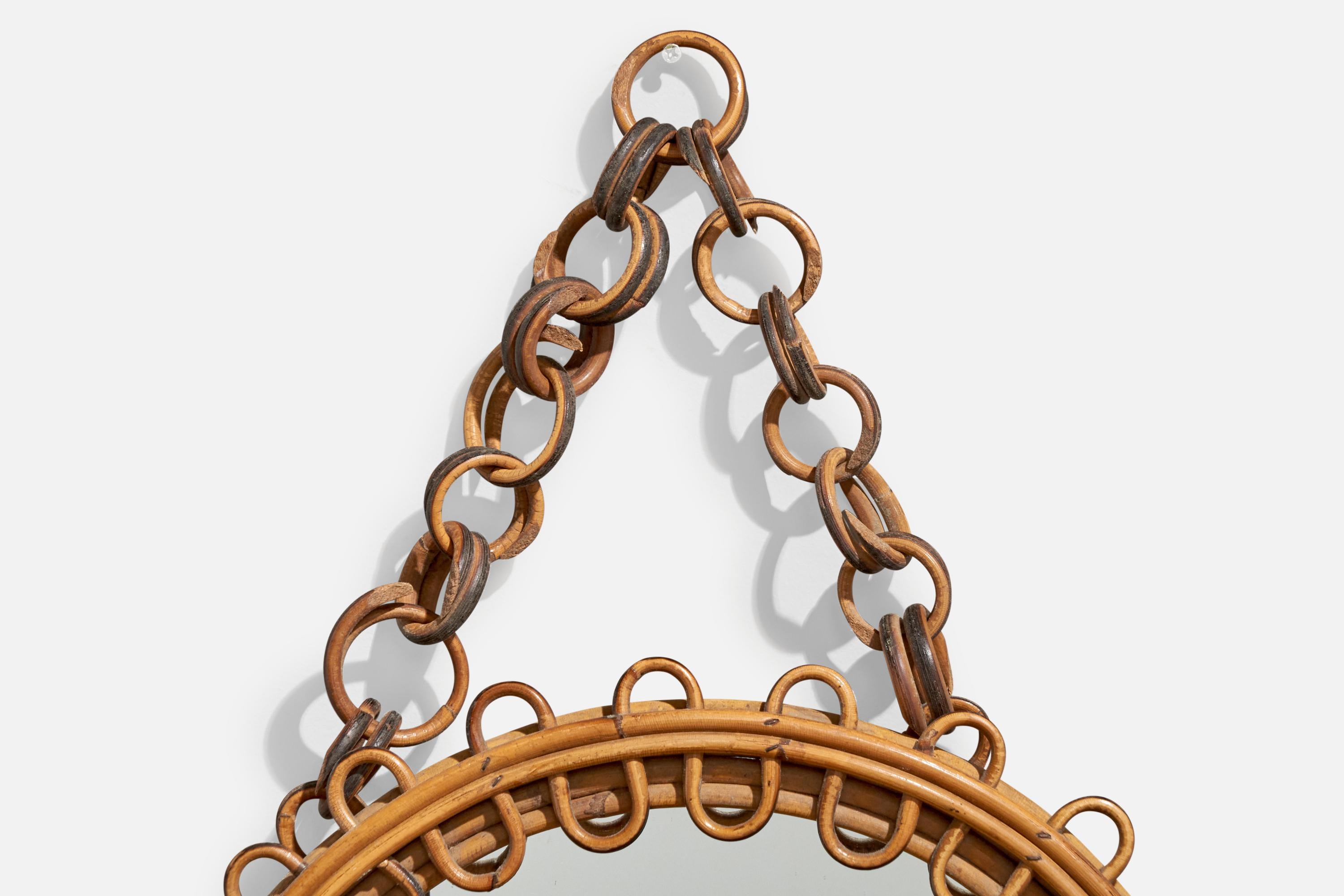 Italienischer Designer, Wandspiegel, Rattan, Bambus, Italien, 1950er Jahre im Zustand „Gut“ im Angebot in High Point, NC