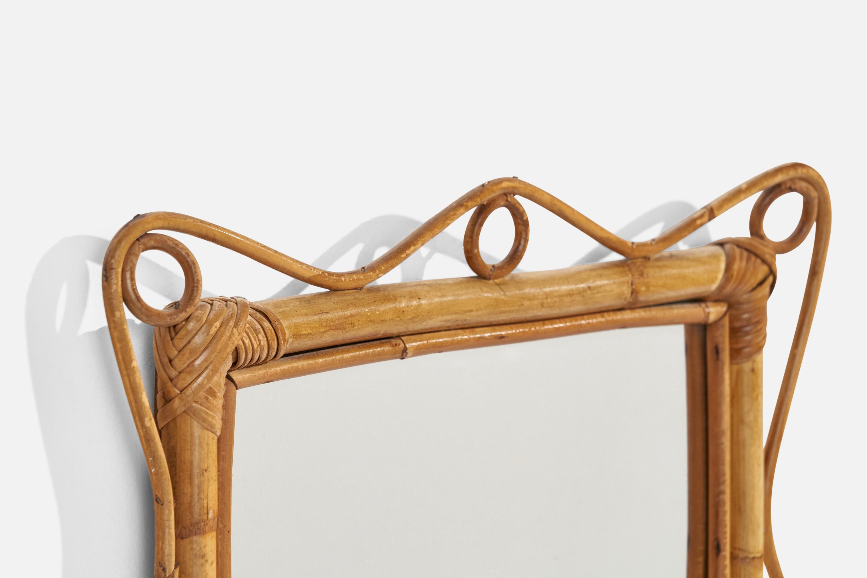 Italiano Specchio da parete di design italiano, rattan, bambù, Italia, anni '50 in vendita