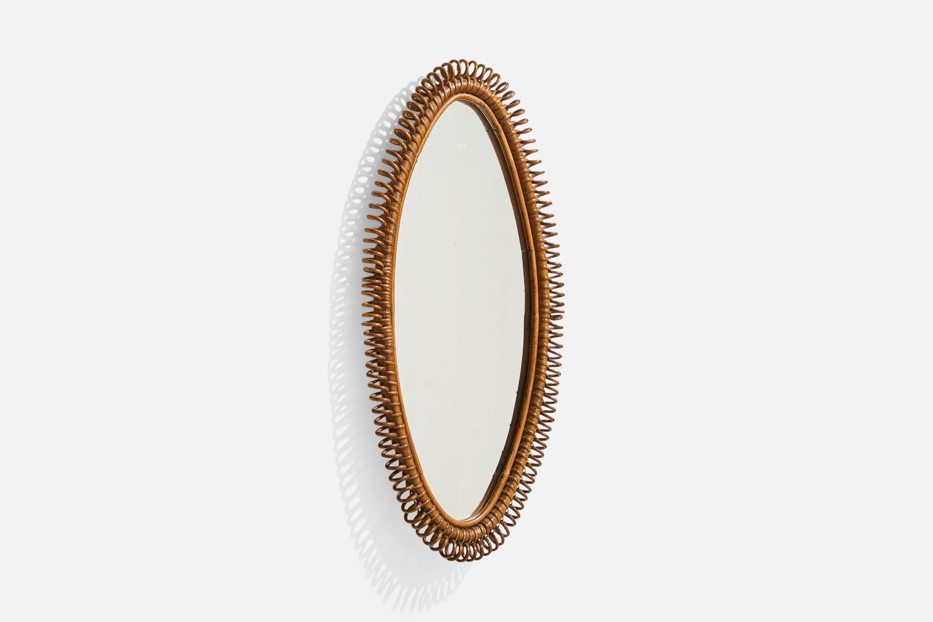 Italiano Specchio da parete di design italiano, rattan, bambù, Italia, anni '50 in vendita