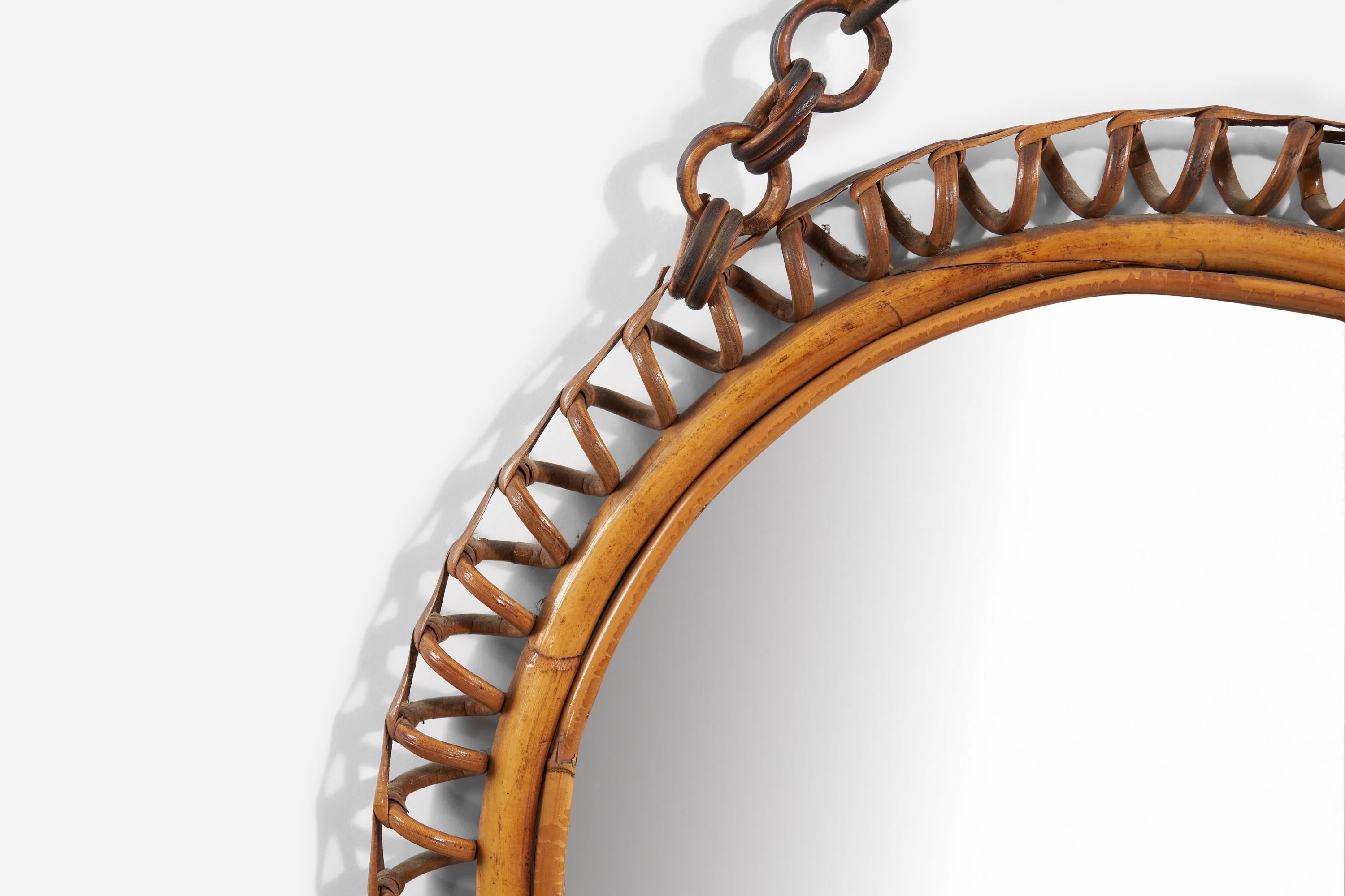 Mid-20th Century Italian Designer, Wall Mirror, Rattan, Bamboo, Italy, 1950s For Sale