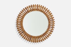 Italian Designer, Wall Mirror, Rattan, Bamboo, Italy, 1950s