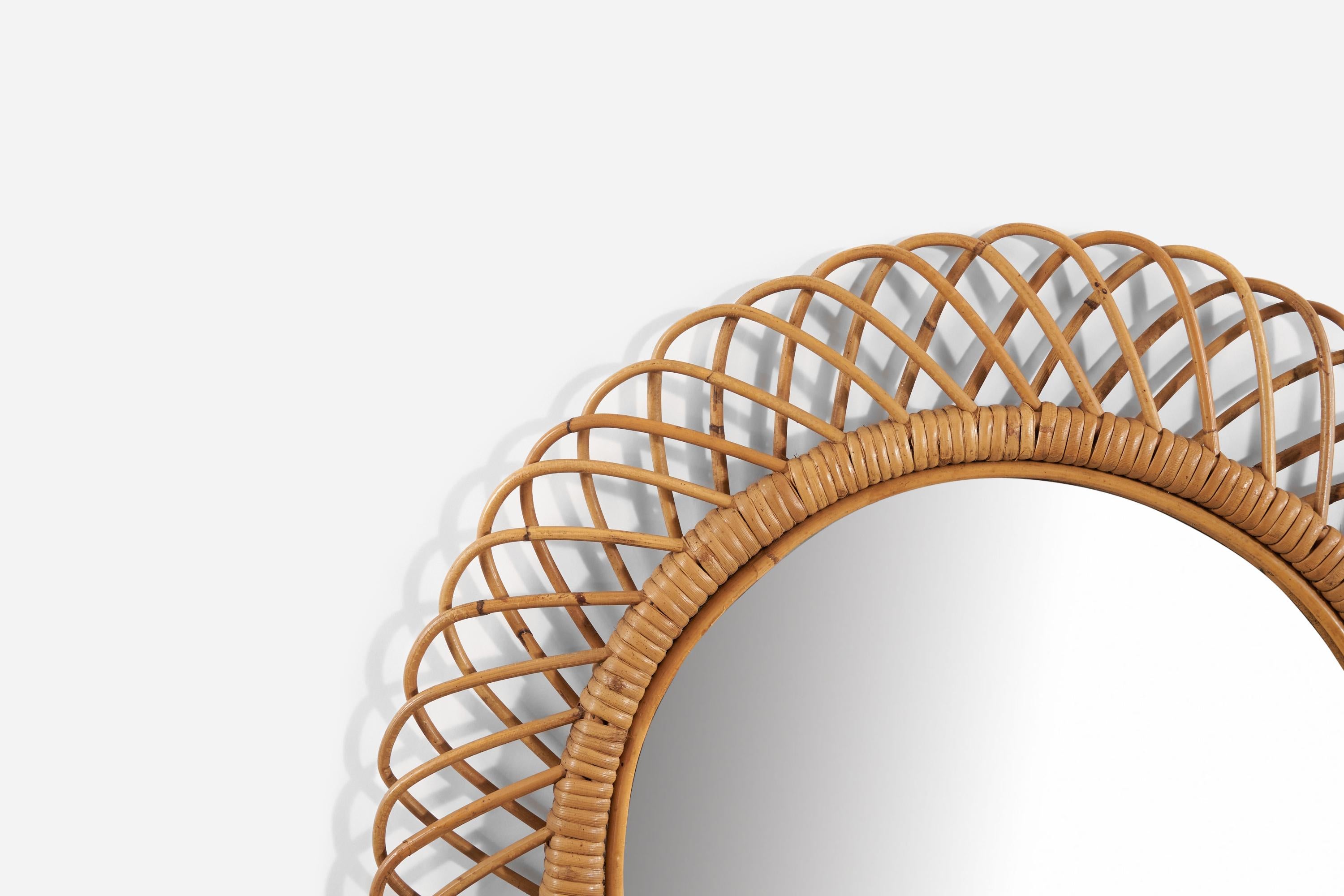 Italienischer Designer, Wandspiegel, Rattan, Bambus, Italien, 1950er Jahre (Mitte des 20. Jahrhunderts) im Angebot