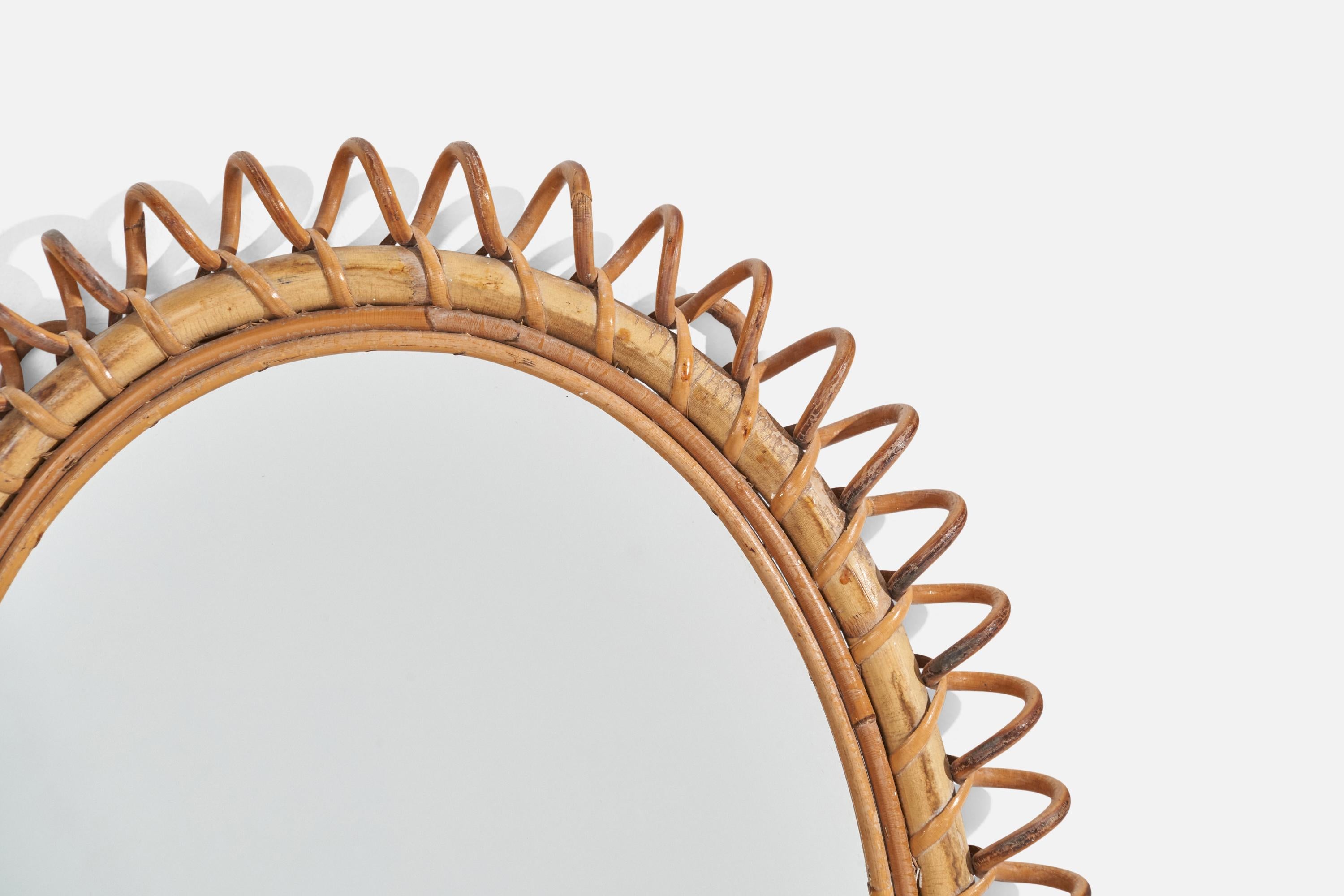 Mid-20th Century Italian Designer, Wall Mirror, Rattan, Bamboo, Italy, 1950s For Sale