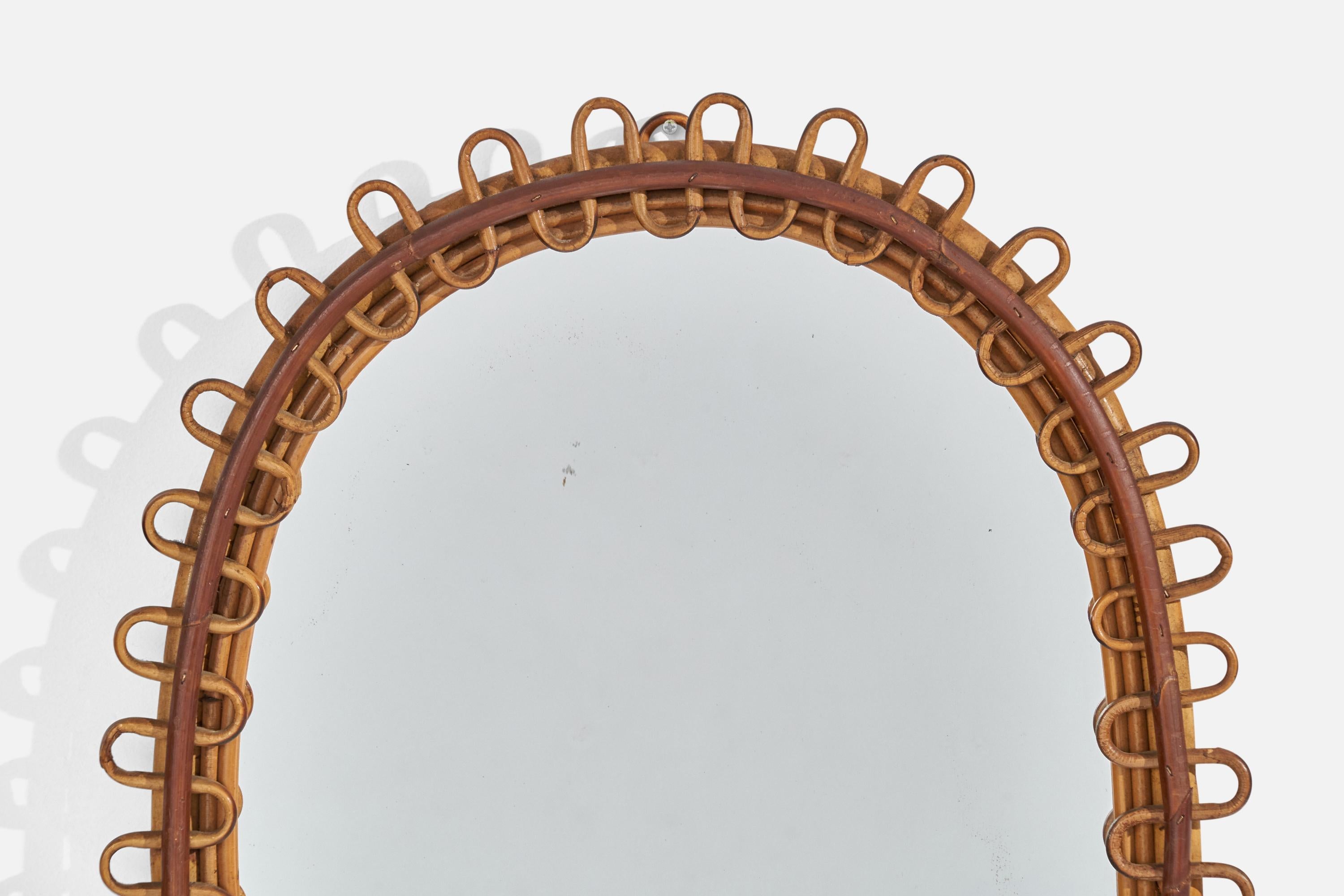 Milieu du XXe siècle Miroir mural de designer italien, rotin, bambou, Italie, années 1950 en vente