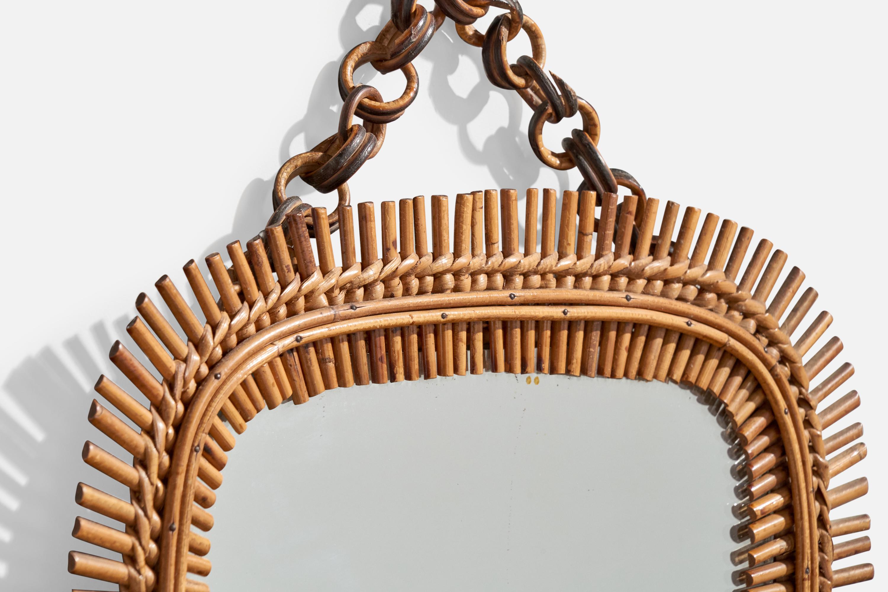 Bambou Miroir mural de designer italien, rotin, bambou, Italie, années 1950 en vente