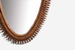 Specchio da parete di design italiano, rattan, bambù, Italia, anni '50