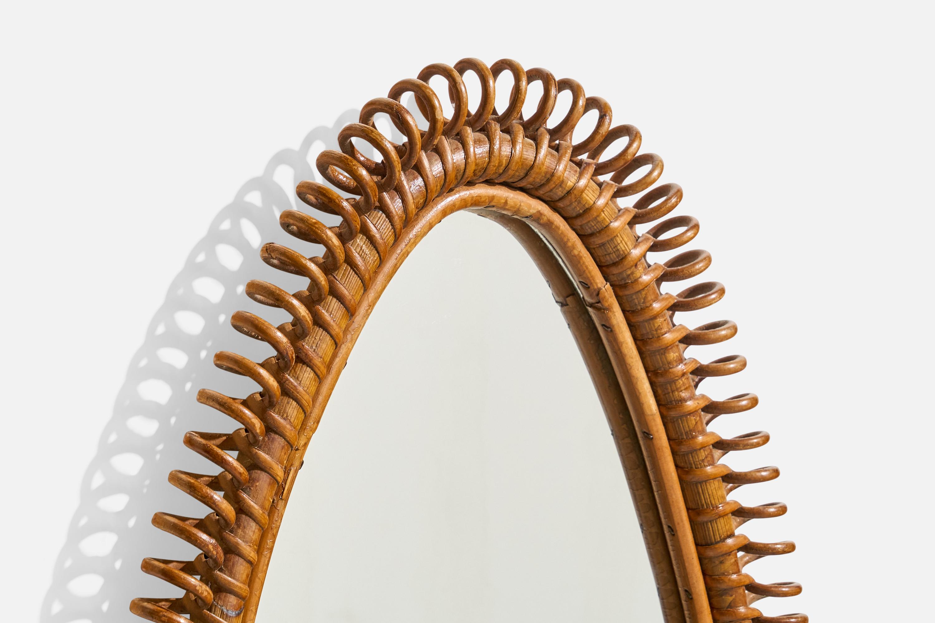 Specchio da parete di design italiano, rattan, bambù, Italia, anni '50 In condizioni buone in vendita a High Point, NC