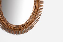 Italian Designer, Wall Mirror, Rattan, Bamboo, Italy, 1950s