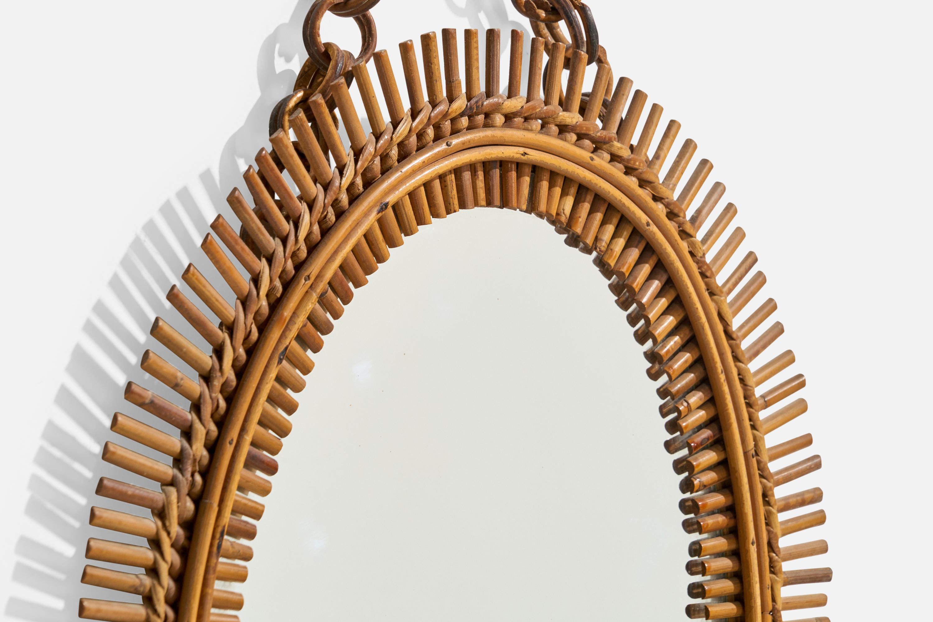 Bambou Miroir mural de designer italien, rotin, bambou, Italie, années 1950 en vente