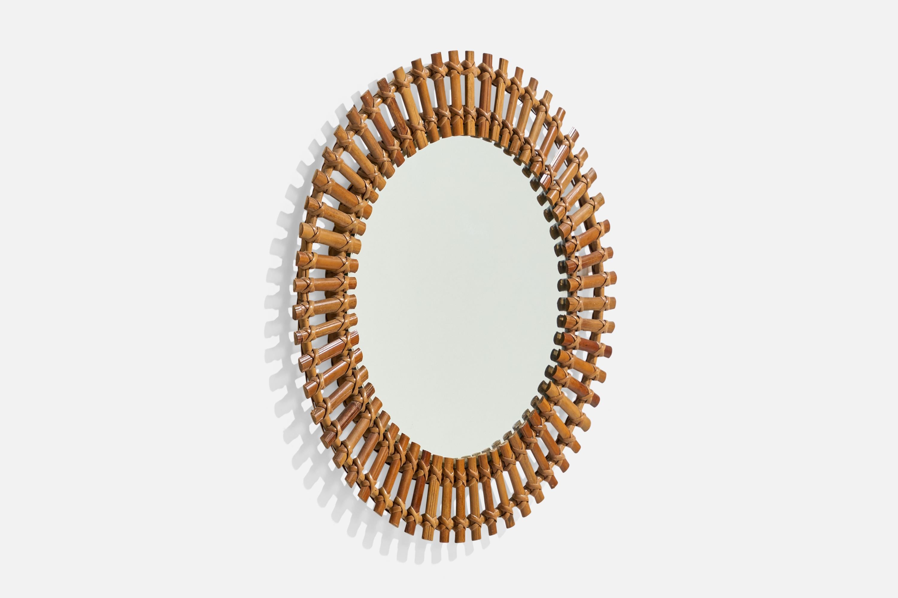 Italienischer Designer, Wandspiegel, Rattan, Bambus, Italien, 1950er Jahre (Moderne der Mitte des Jahrhunderts) im Angebot