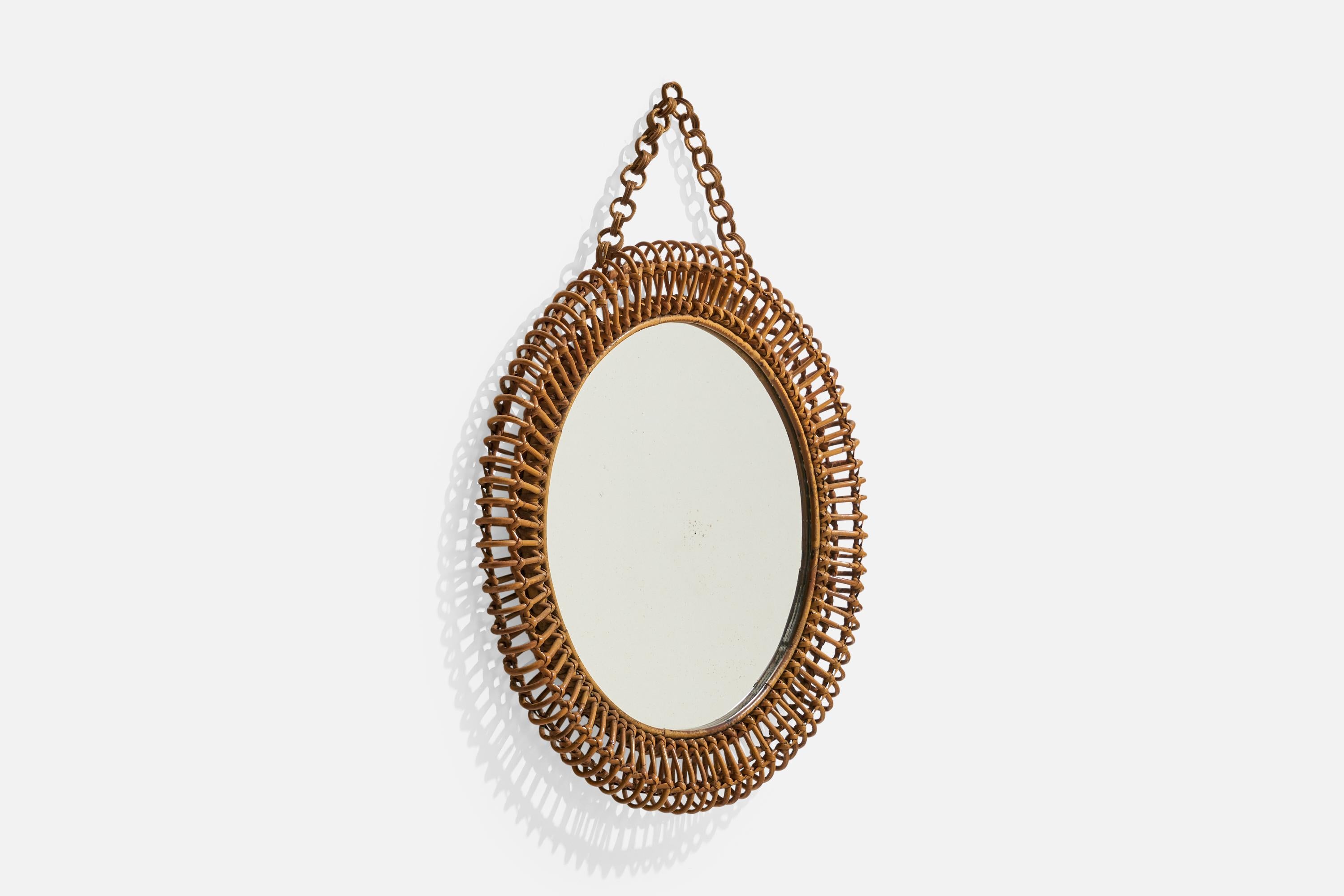 Mid-Century Modern Miroir mural de designer italien, rotin, bambou, Italie, années 1950 en vente