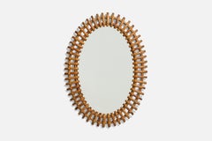 Italian Designer, Wall Mirror, Rattan, Bamboo, Italy, 1950s