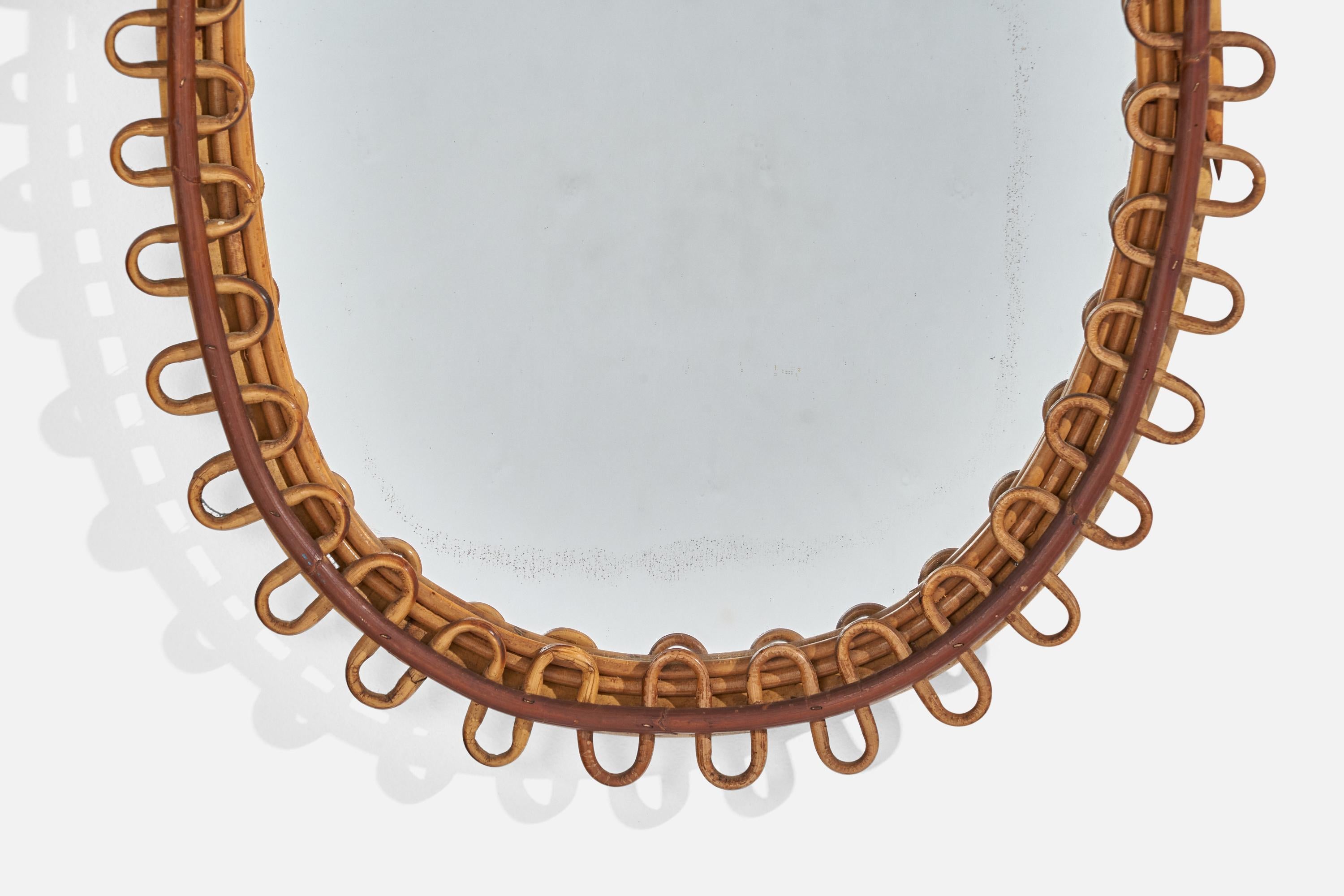 Bambou Miroir mural de designer italien, rotin, bambou, Italie, années 1950 en vente