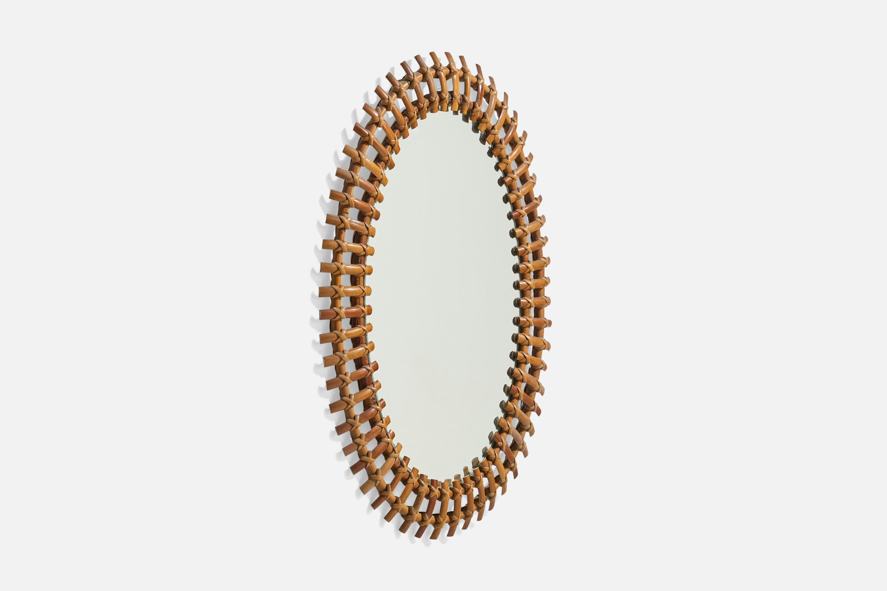 Mid-Century moderno Specchio da parete di design italiano, rattan, bambù, Italia, anni '50 in vendita