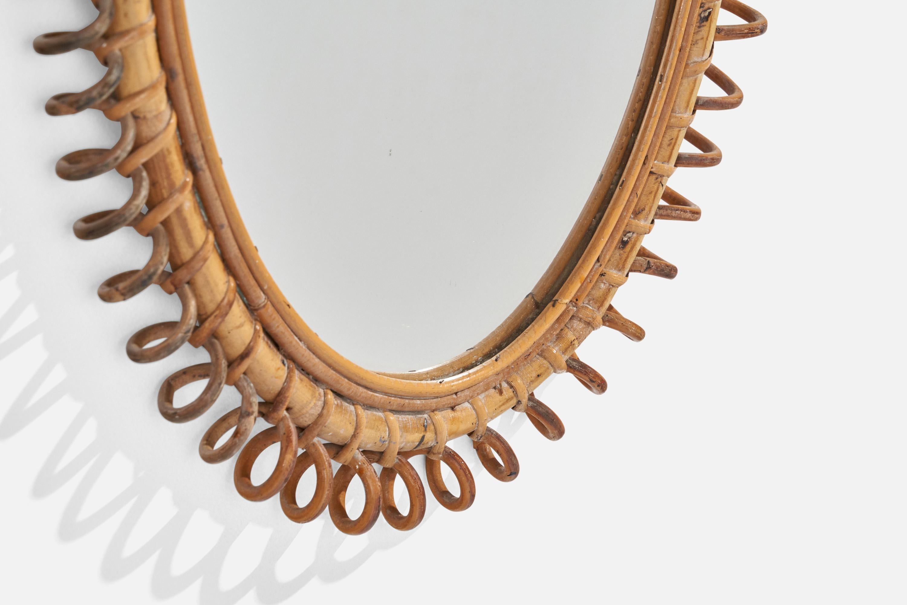 Italian Designer, Wall Mirror, Rattan, Bamboo, Italy, 1950s For Sale 2
