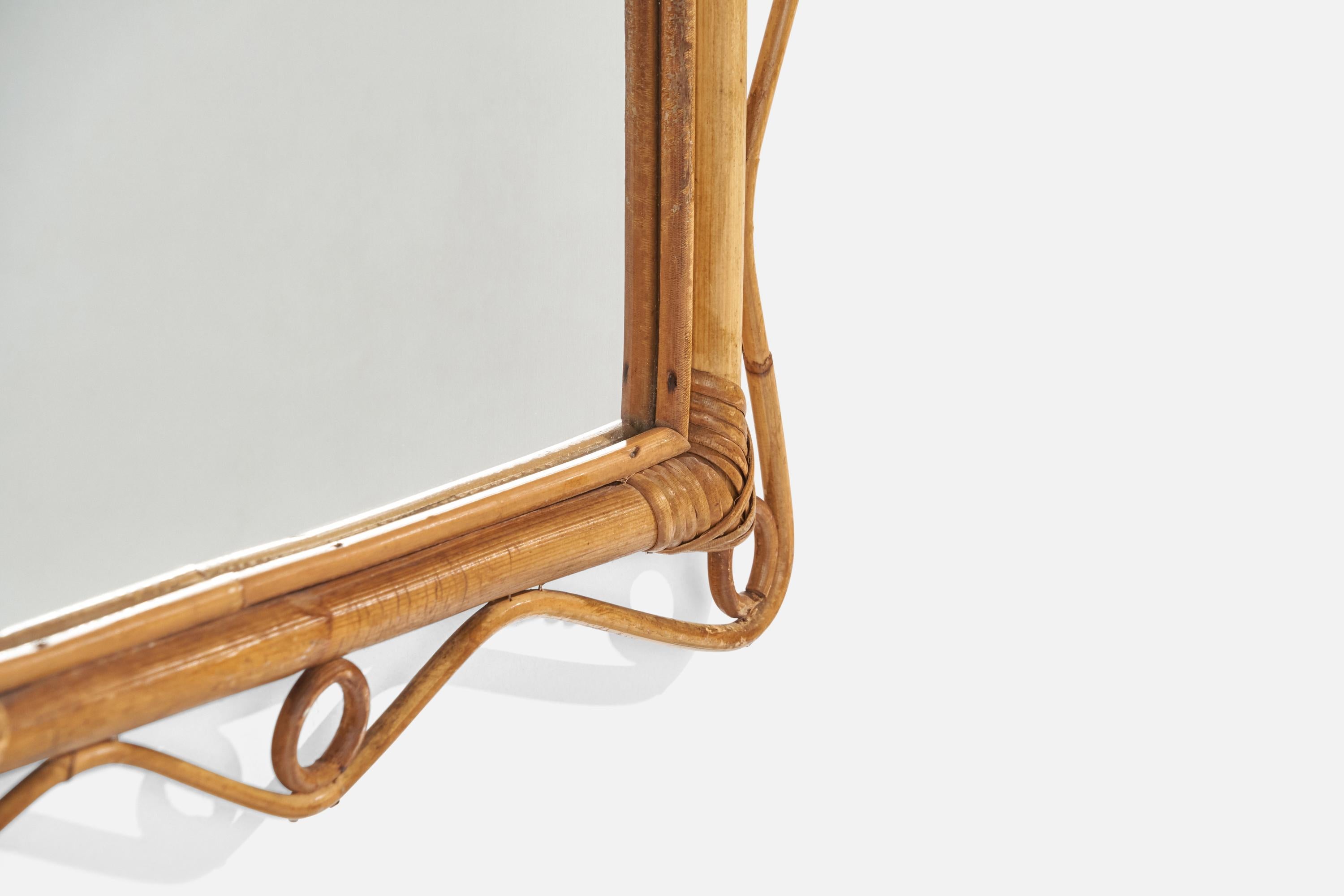 Bambù Specchio da parete di design italiano, rattan, bambù, Italia, anni '50 in vendita