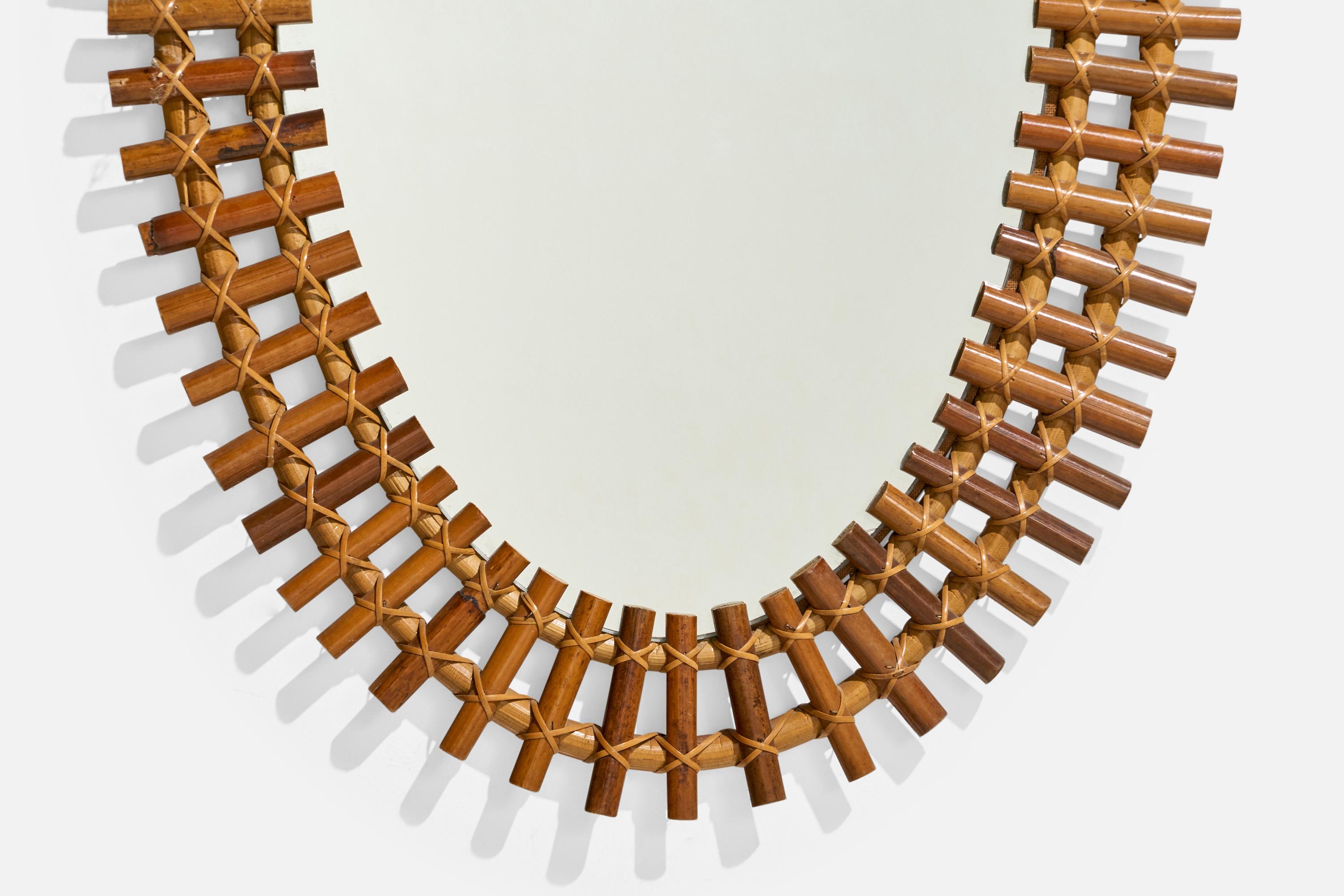 Bambù Specchio da parete di design italiano, rattan, bambù, Italia, anni '50 in vendita