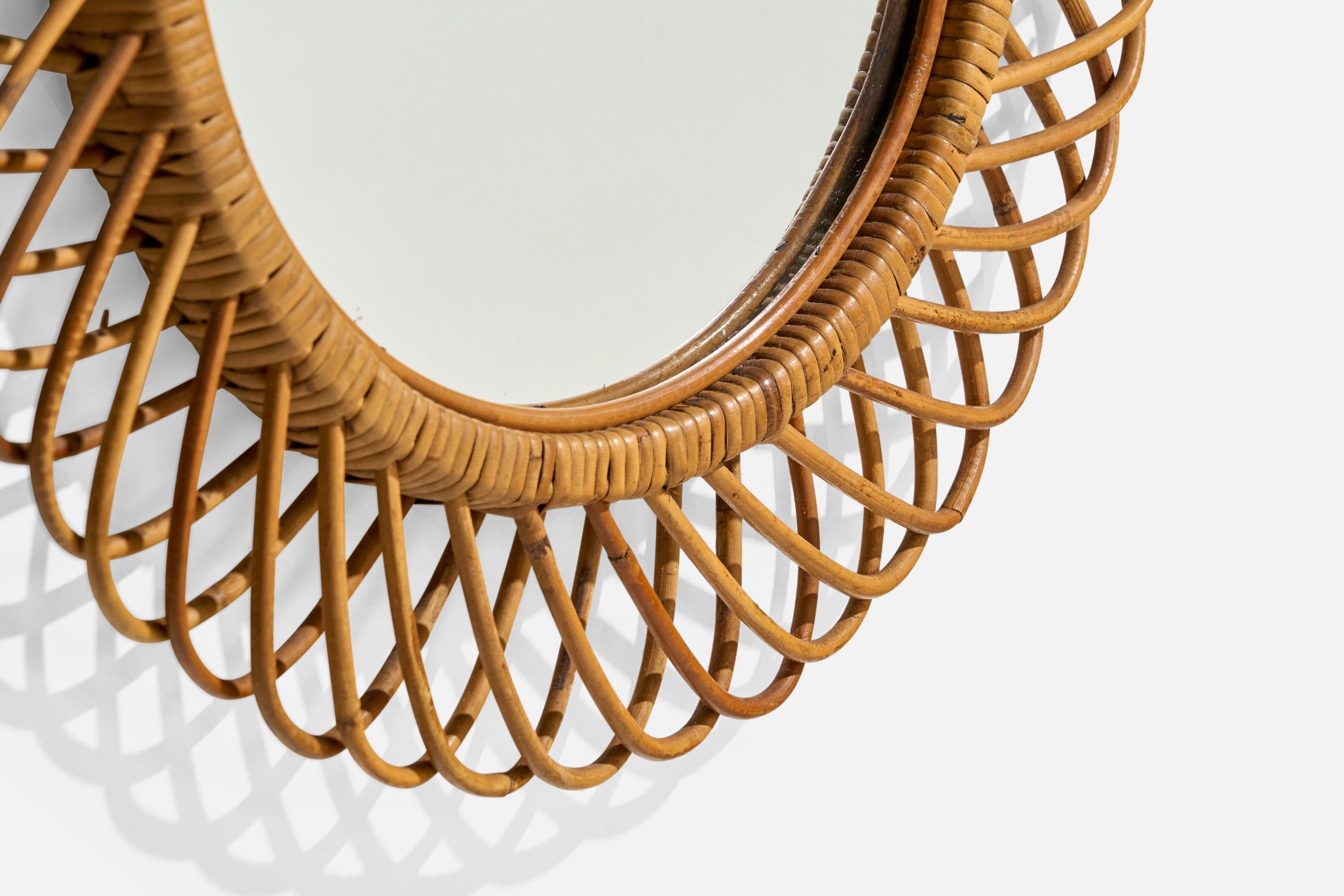 Italian Designer, Wall Mirror, Rattan, Bamboo, Italy, 1950s For Sale 2