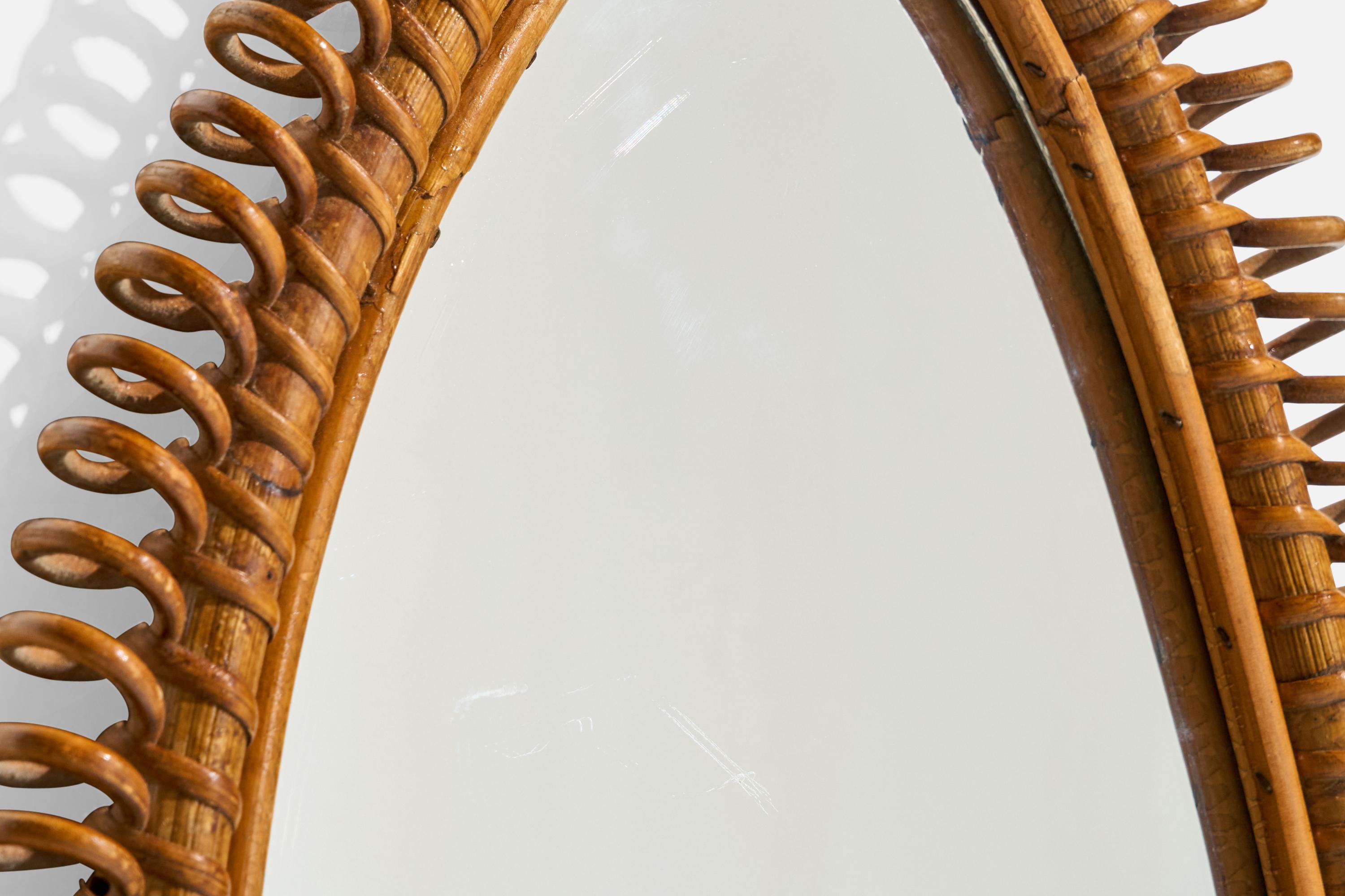 Bambù Specchio da parete di design italiano, rattan, bambù, Italia, anni '50 in vendita
