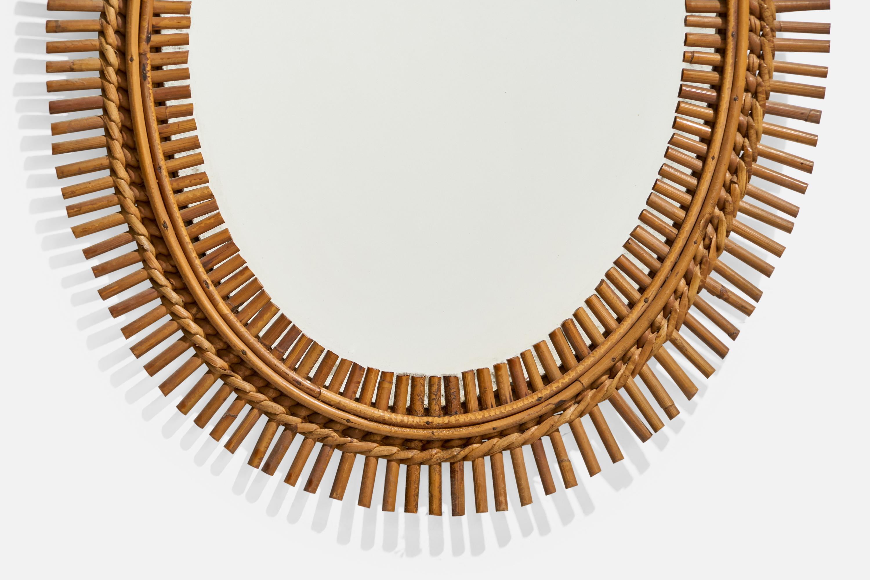Miroir mural de designer italien, rotin, bambou, Italie, années 1950 en vente 2