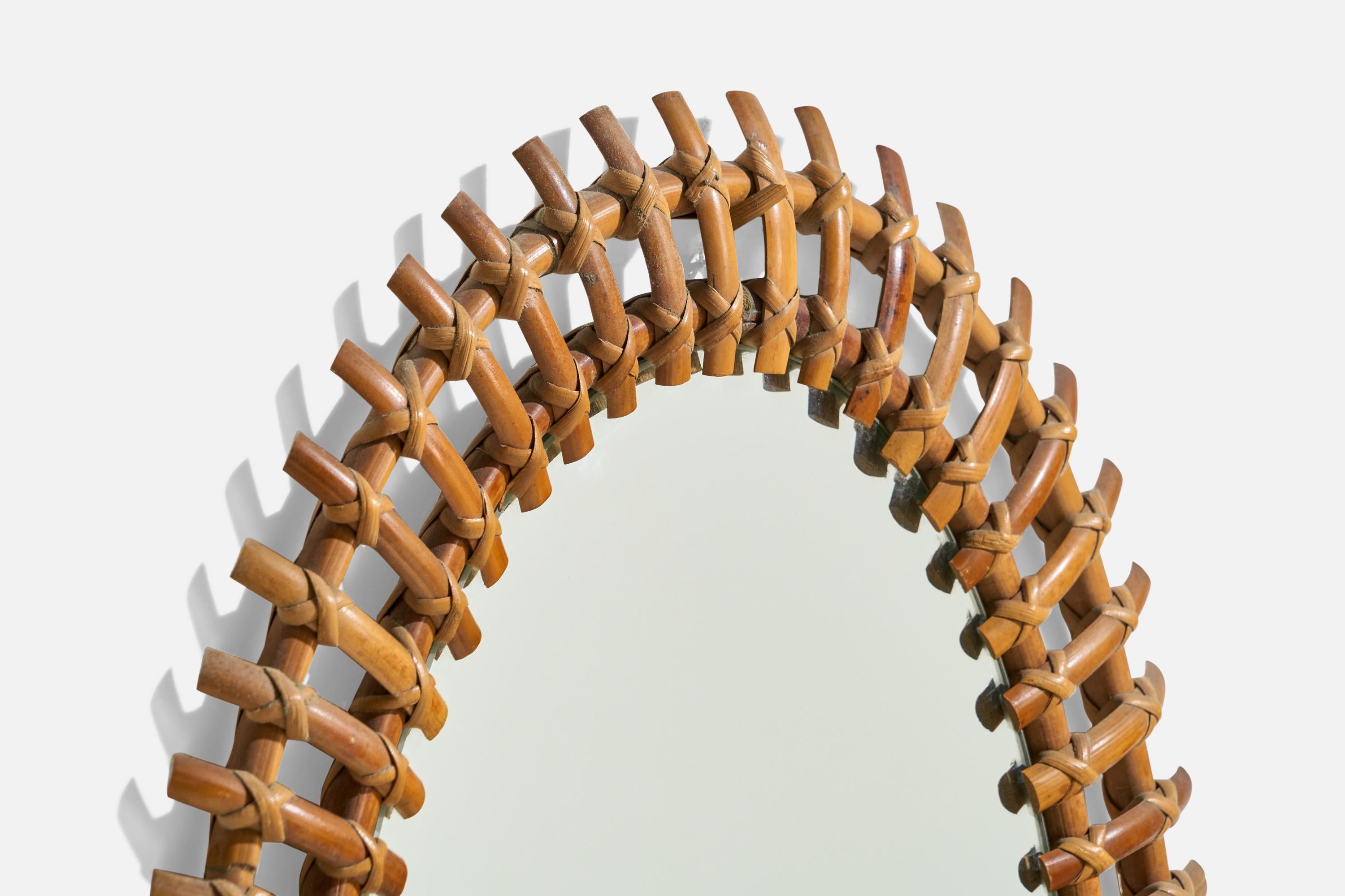 Italiano Specchio da parete di design italiano, rattan, bambù, Italia, anni '50 in vendita